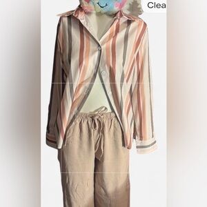 Sold sold sold Striped Button-Up Shirt and Tan Pants Set